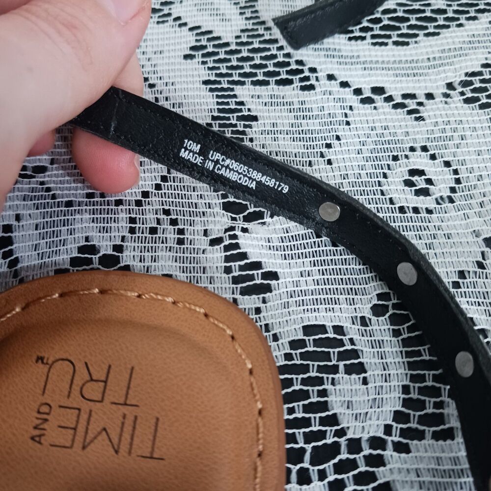 Time and Tru Black and Tan Studded Strap Flat Sandals - Picture 3 of 3